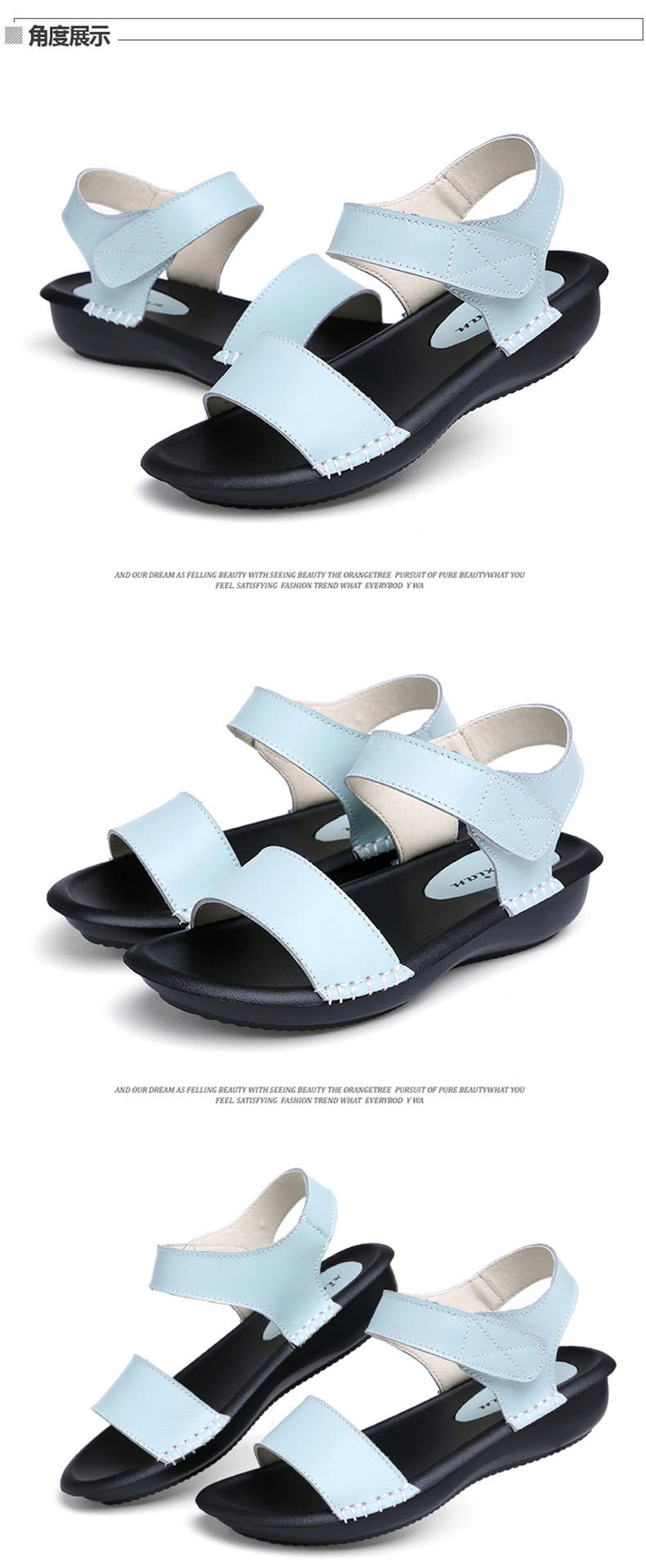 夏季韩版真皮凉鞋平底鞋皮带扣松糕底女鞋新款中跟露趾鞋