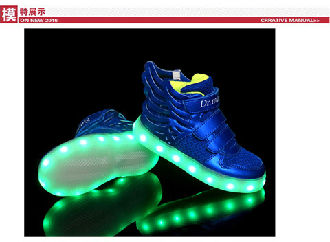 男童运动鞋女童儿童鞋发光鞋USB充电夜光鞋带灯翅膀鞋