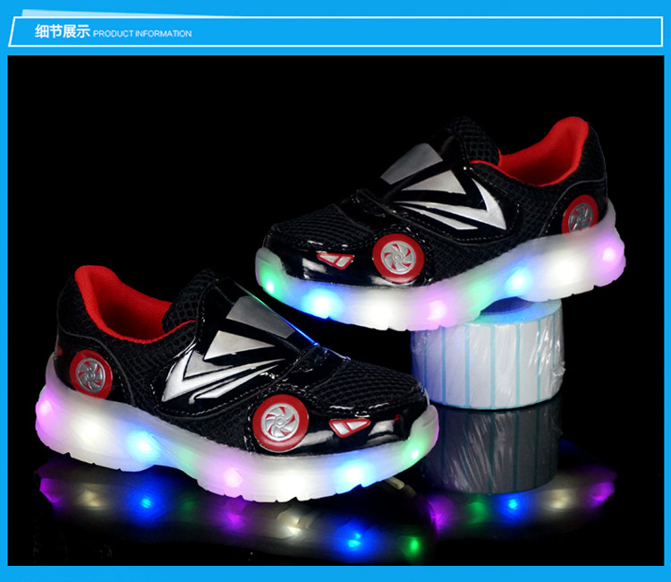  夏季儿童汽车鞋LED发光童鞋男童USB充电夜光鞋运动带亮灯鞋跑步鞋
