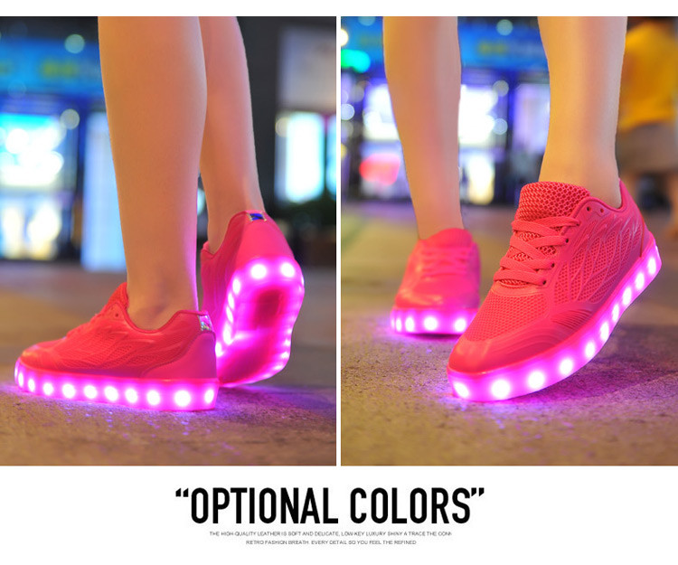 全新爆款糖果女LED发光鞋夏季新款网面运动透气发光鞋系带灯光鞋休闲鞋
