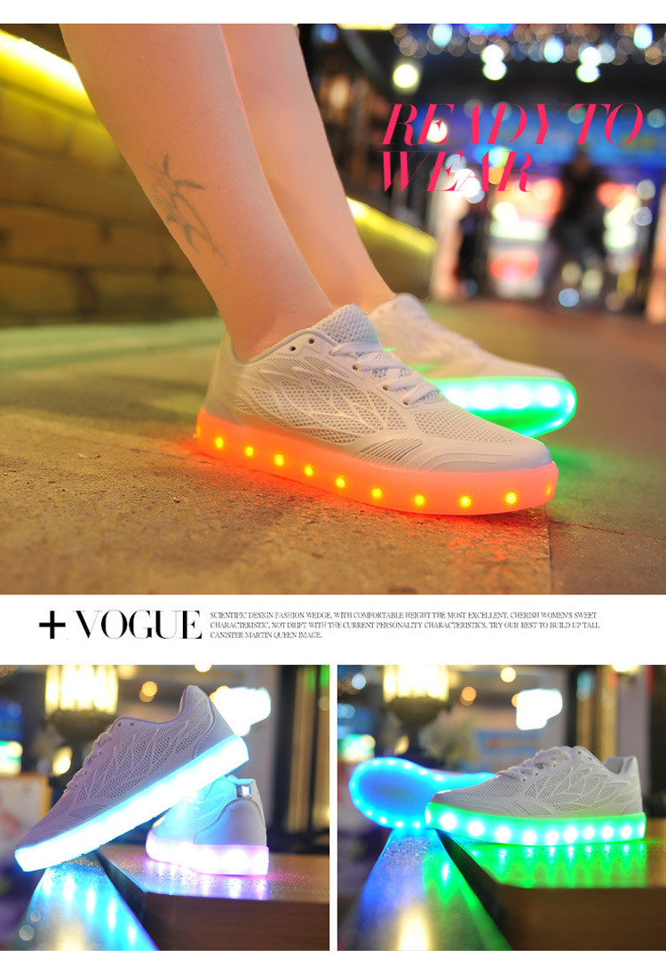 全新爆款糖果女LED发光鞋夏季新款网面运动透气发光鞋系带灯光鞋休闲鞋