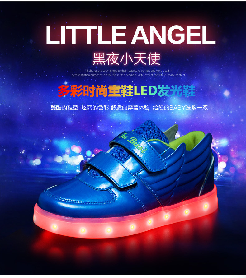 夏季儿童鞋充电led灯鞋发光女童夜光鞋男童运动鞋闪光亮灯翅膀鞋