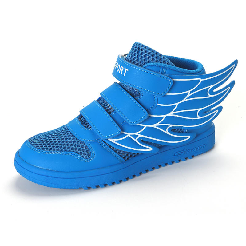 2016新品童鞋网鞋带翅膀运动鞋魔术贴板鞋镂空透气网层布面男女童