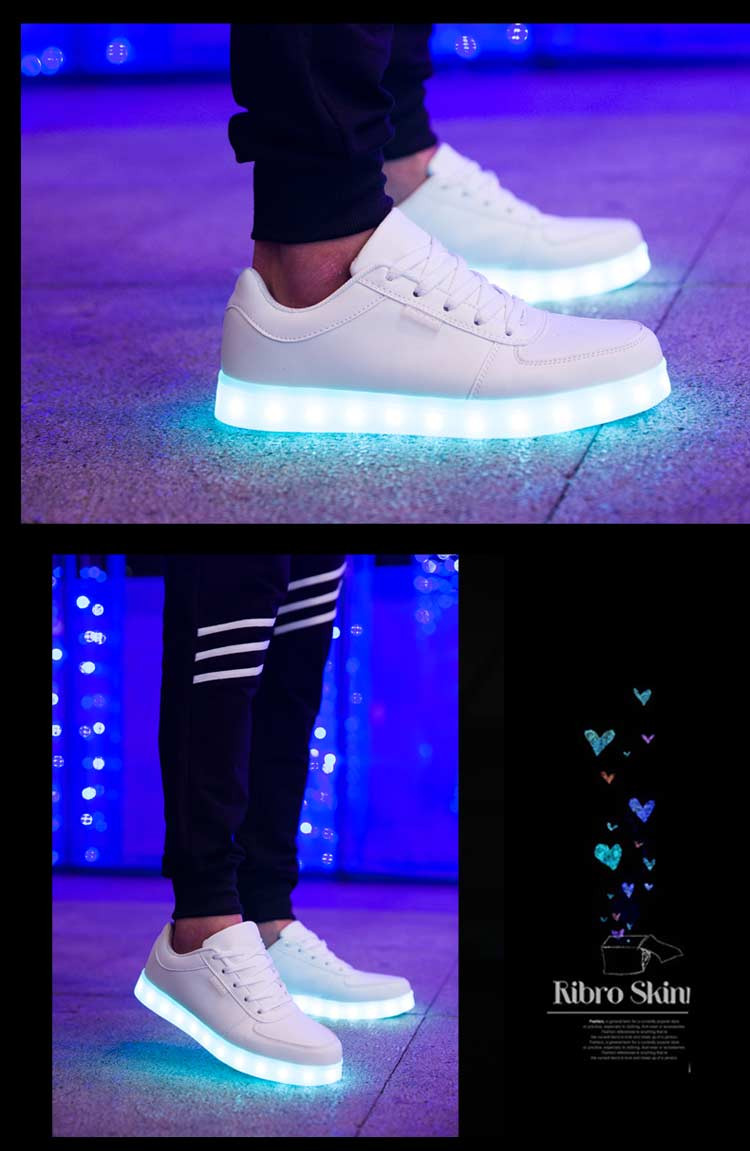 夏季透气七彩发光鞋男女情侣款荧光鞋学生USB充电LED灯鞋夜光板鞋