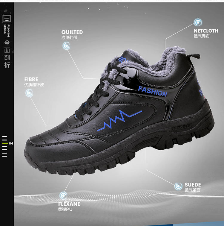 男士棉鞋男冬季保暖加绒爸爸鞋皮面软底防滑旅游休闲运动鞋