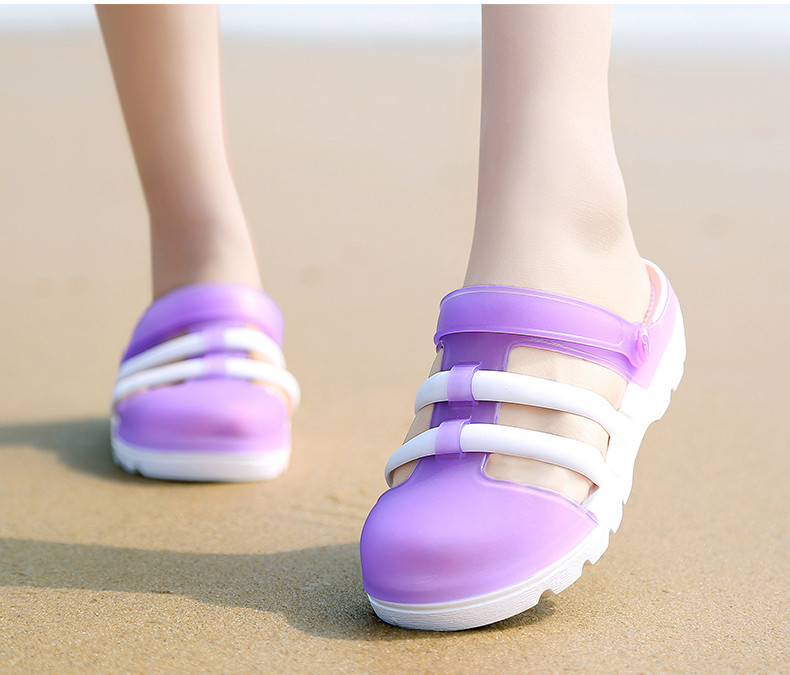 拖鞋夏季女士防滑包头沙滩凉拖鞋洞洞鞋果冻凉拖鞋两穿