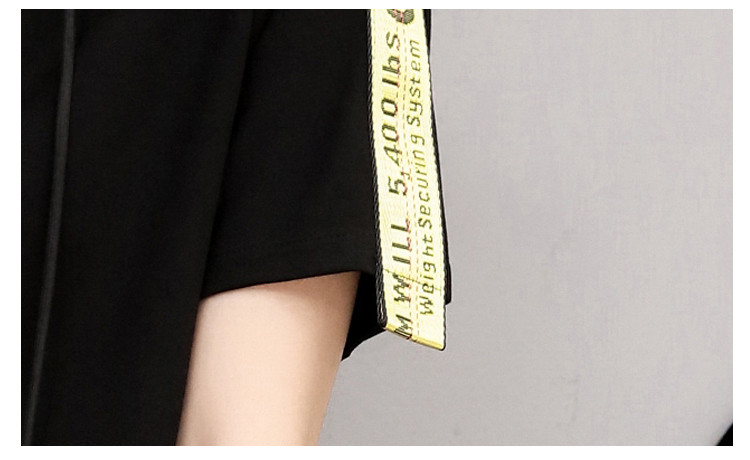欧洲站2017新款女黑色宽松连帽字母条短袖卫衣休闲裤套装
