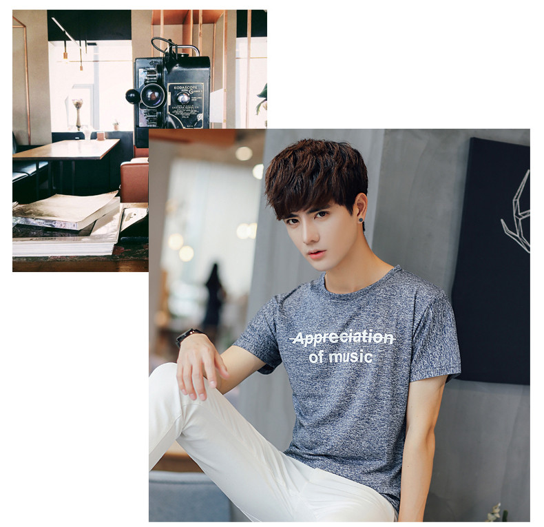 男士短袖T恤夏季韩版修身圆领青少年日系潮男装学生上衣服体恤衫