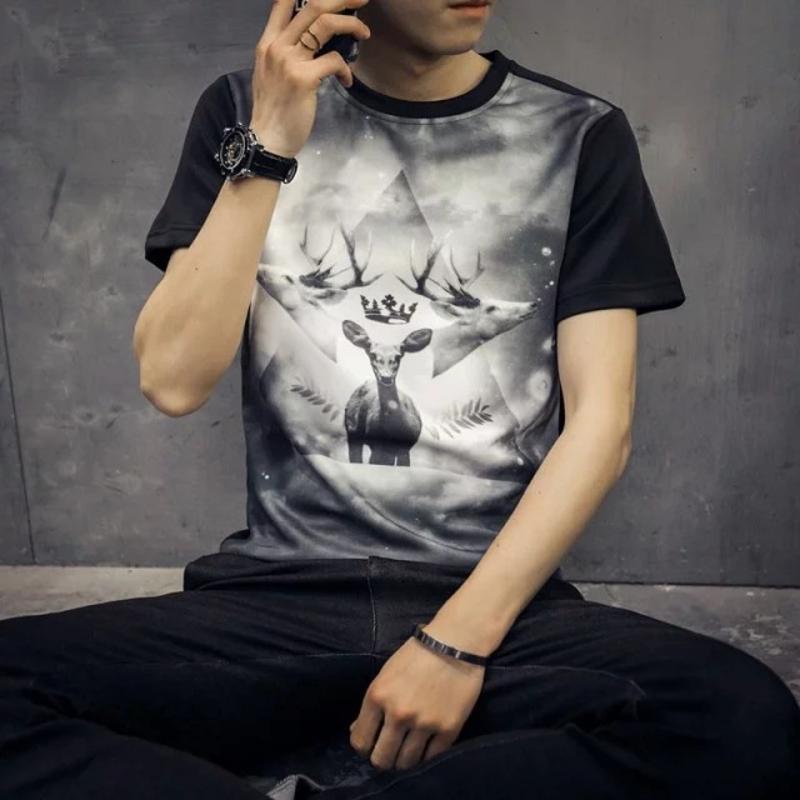 夏装新款韩版男生修身短袖T恤拼色口袋男士短袖t恤圆领