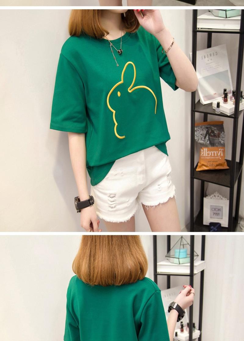 2017年新款宽松短袖t恤女夏季韩版上衣绣花图案短袖体恤打底衫