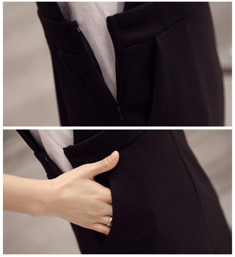 2017新款韩版时尚修身圆领短袖白t恤条纹v领黑色背带裙套装夏装女