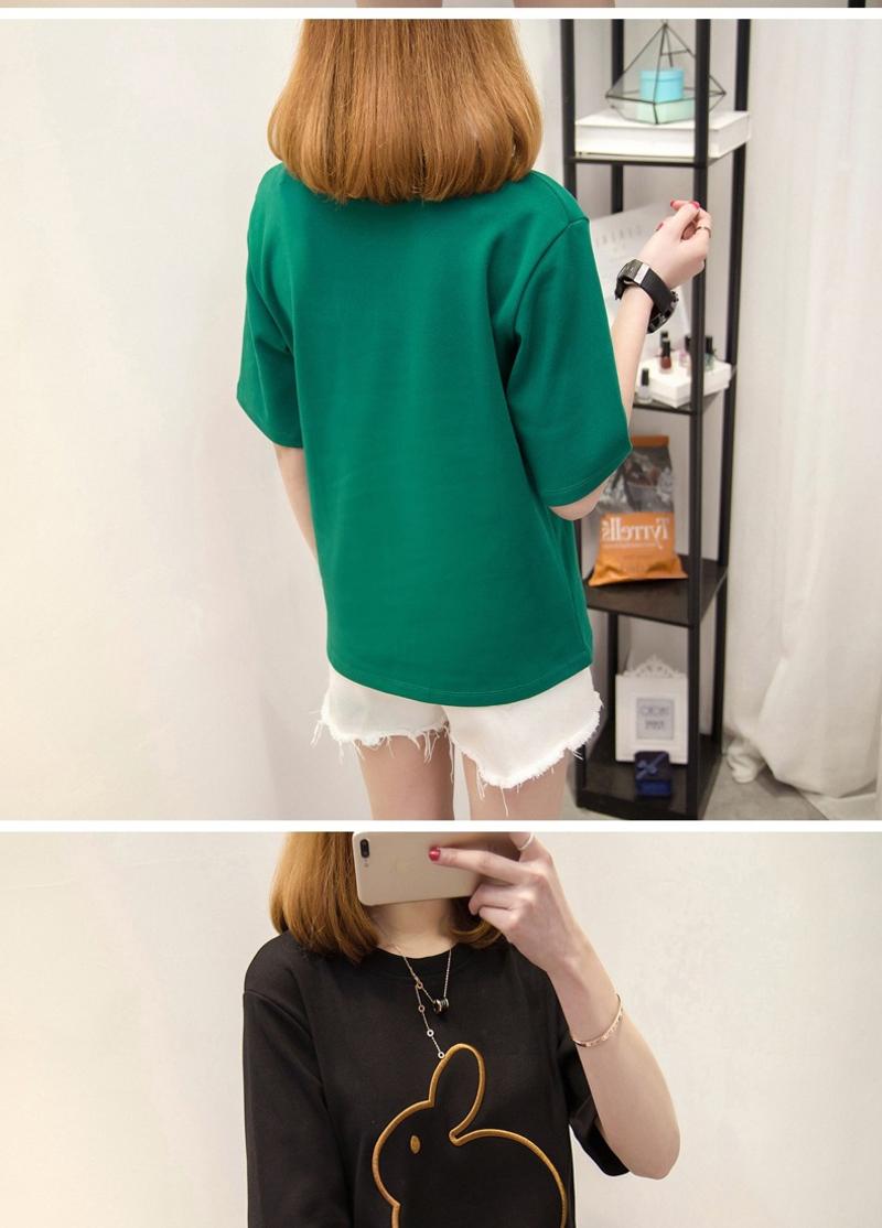2017年新款宽松短袖t恤女夏季韩版上衣绣花图案短袖体恤打底衫