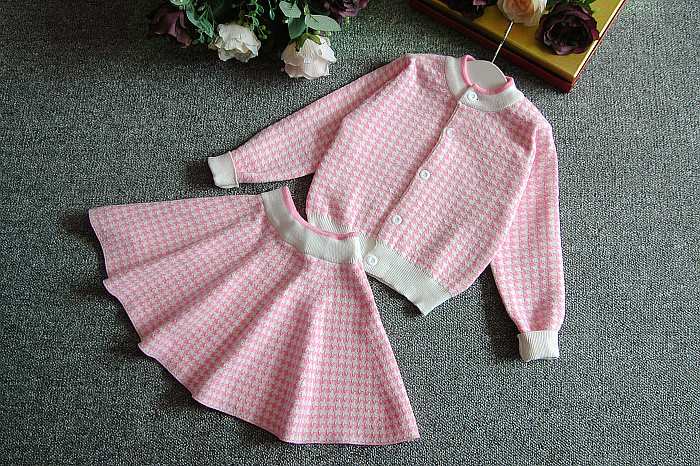 女童针织套装2017韩版儿童长袖毛衣开衫裙子两件套