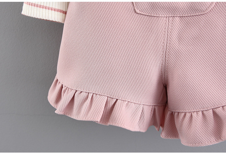 2017秋季新款童装 女童韩版修身条纹童趣背带裤两件套