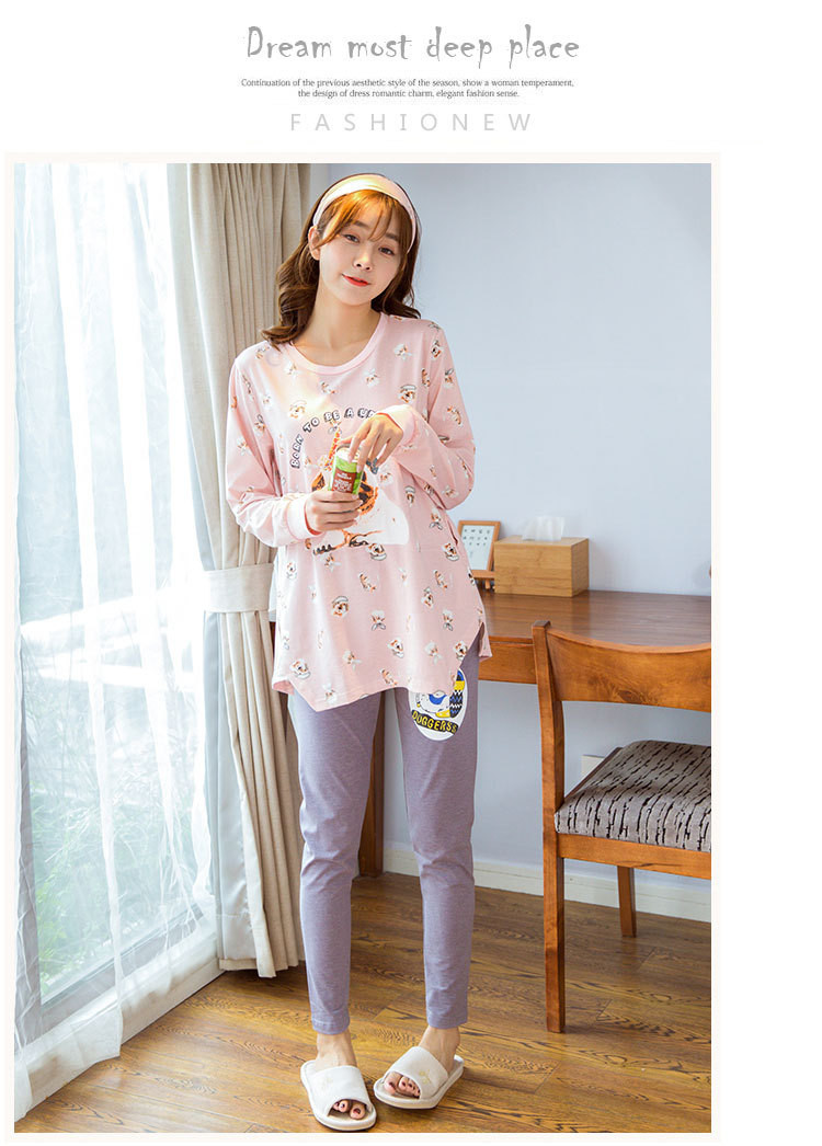 睡衣少女秋冬新品韩版卡通甜美可爱小狗中长款长袖棉质家居服套装