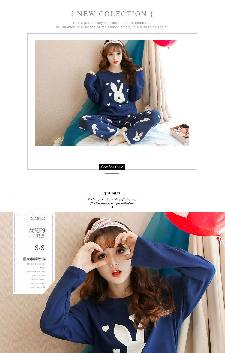 新品爆款韩式睡衣少女士秋冬季纯棉长袖女款卡通兔八哥家居服套装