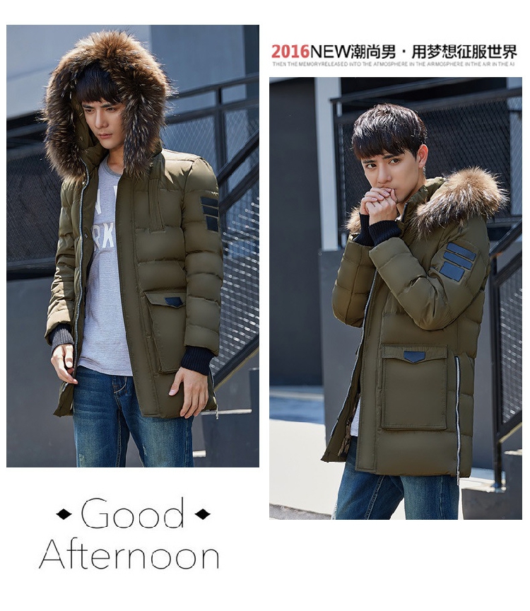 新款男士冬天羽绒服男装中长款加厚修身青年韩版毛领学生流行外套