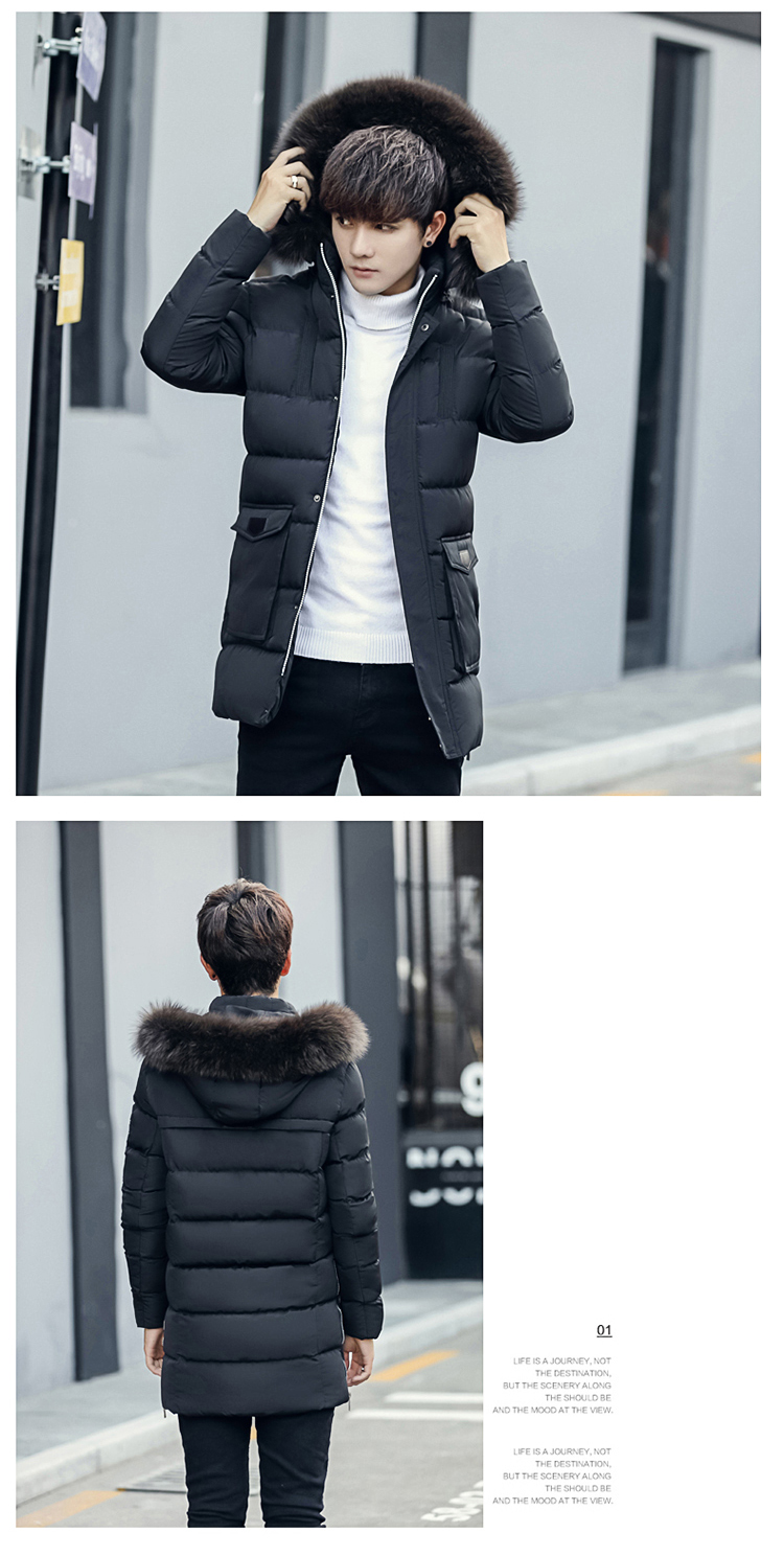 秋冬季男装青少年中长款棉衣棉服韩版学生棉袄外套