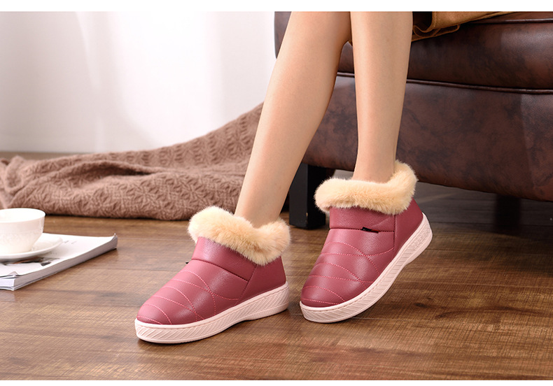 PU冬季棉拖鞋女士情侣厚底包跟加绒保暖高帮毛毛防水防滑居家棉鞋