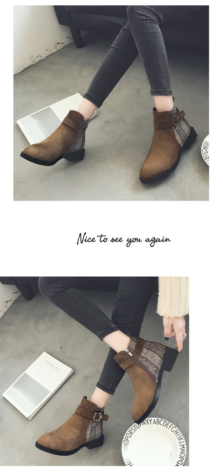 靴子女冬款2017新款百搭学生马丁靴短筒加绒中跟韩版磨砂皮短靴女