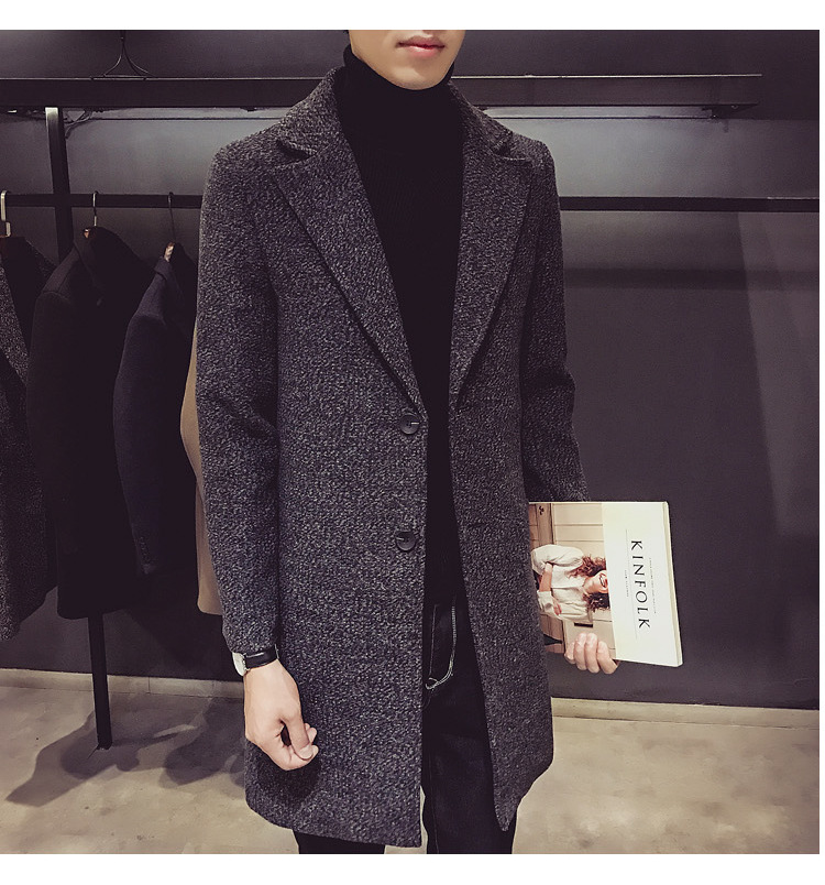 冬季加绒加厚男式大衣韩版青年修身男士风衣中长款男装潮