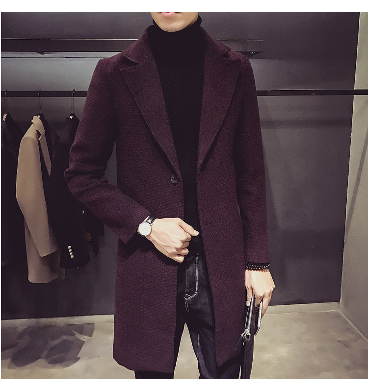 冬季加绒加厚男式大衣韩版青年修身男士风衣中长款男装潮