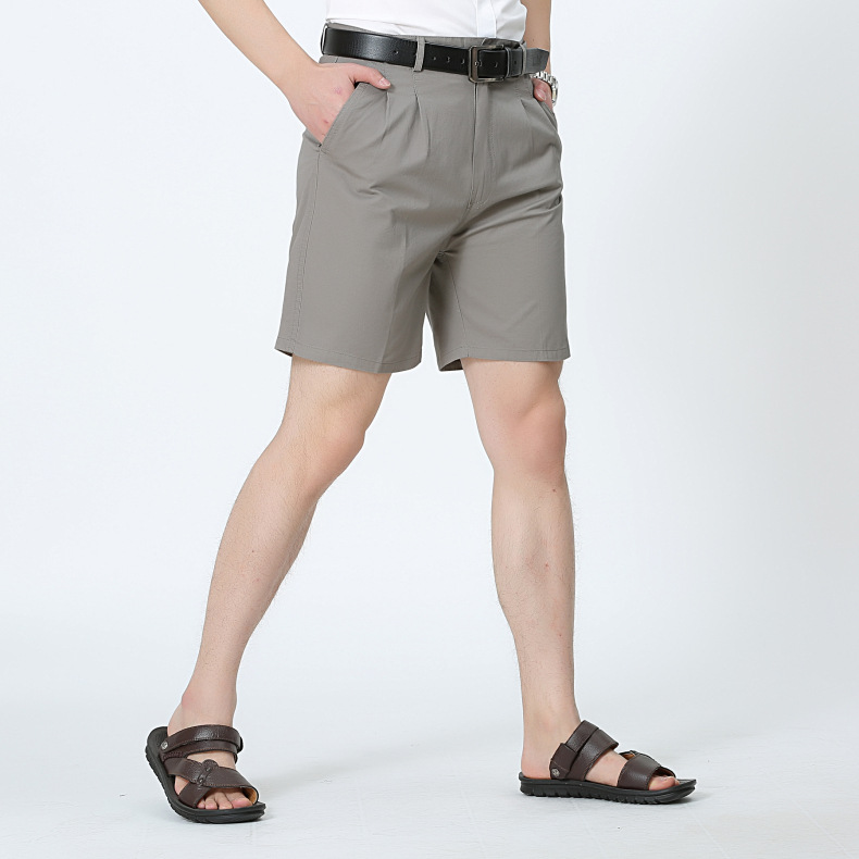 夏季中年男士西装短裤纯棉宽松半裤中老年大码休闲五分沙滩中裤
