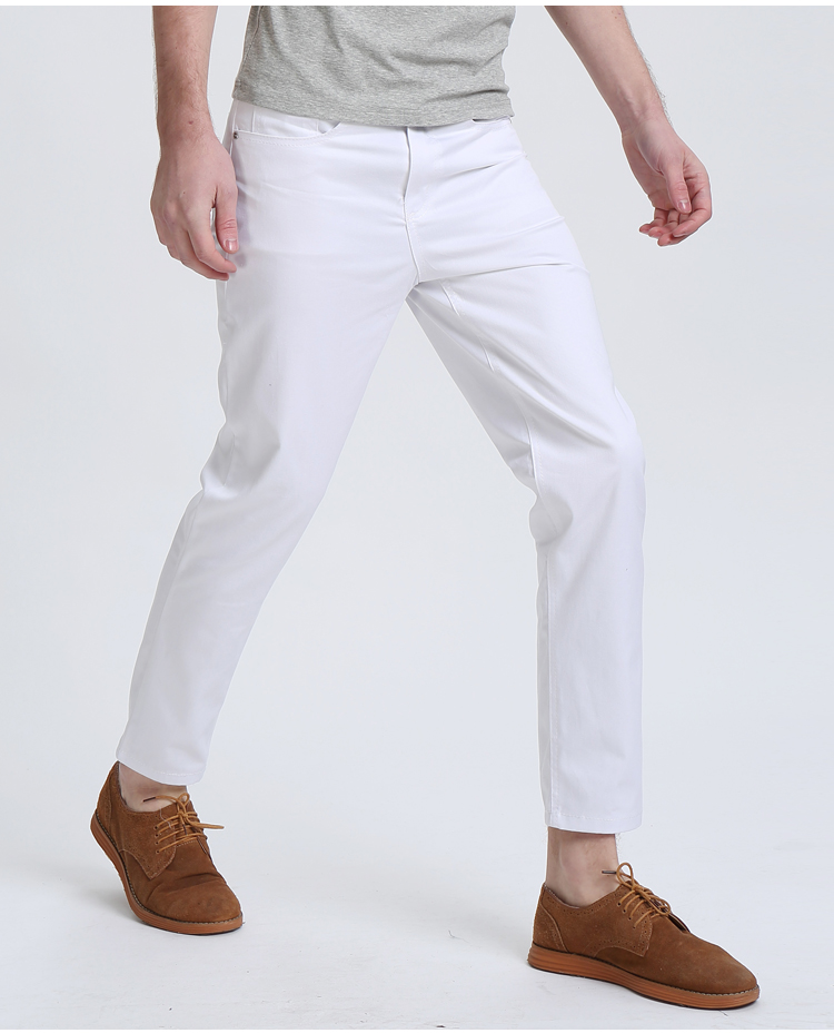 新款韩版纯白色牛仔裤男修身小脚裤铅 裤弹力薄款