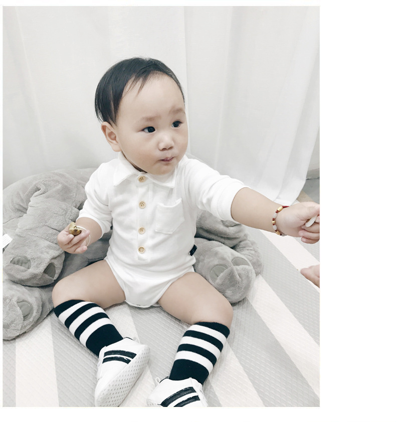 婴儿童装爬服哈衣连体衣衬衣版T恤螺纹棉POLO领白灰两色