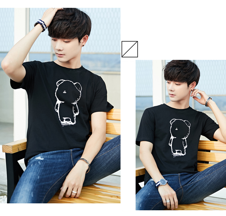 2018夏季新款短袖t恤男韩版圆领半袖潮流时尚青年黑色打底衫