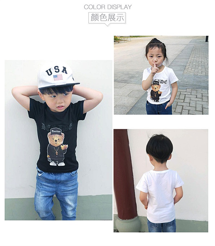 2018夏款中小童男童时尚韩版印花小熊T恤