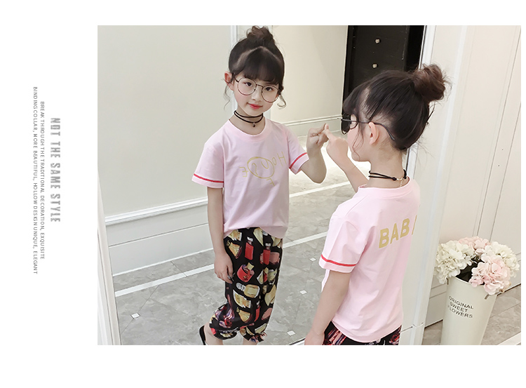 女童夏装洋气体恤衫2018新款小女孩衣服夏季韩版时尚字母t恤潮衣