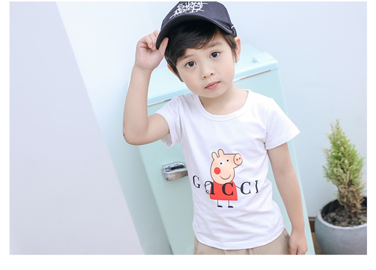 童装夏季新款小猪佩奇男儿童白色短袖T恤宝宝半袖上衣潮