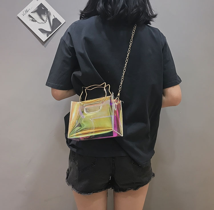 2018新款镭射透明包包猫女ins同款韩版单肩包斜挎包手提包学生包