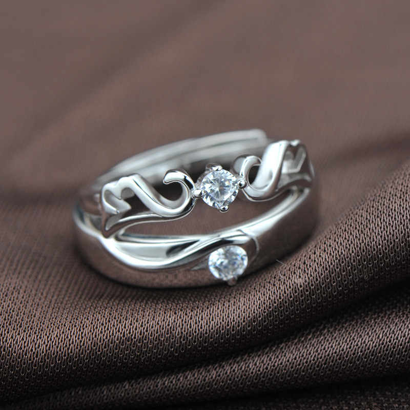 纯银欧美饰品 镶嵌开口情侣戒指情人节礼物天使指环