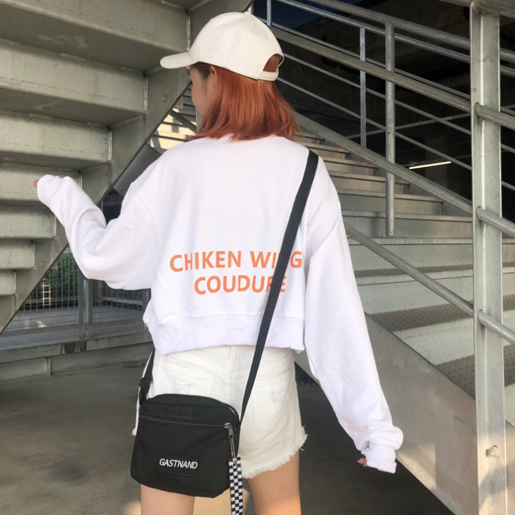 2018秋装韩版短款少女字母无帽套头薄款卫衣宽松长袖T恤上衣学生