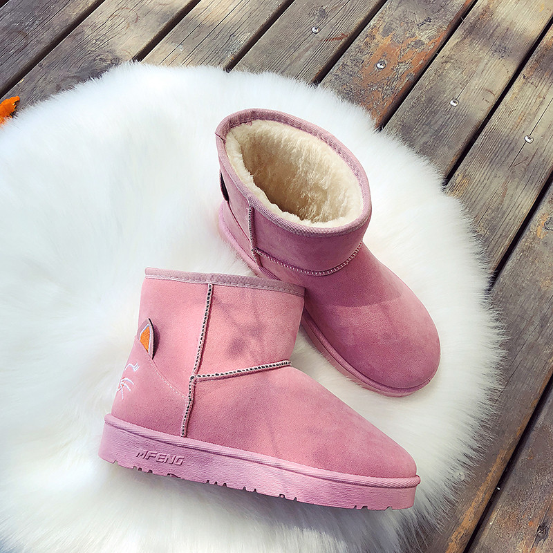 冬季新款雪地靴女 保暖加厚防滑底猫咪 女士雪地靴 短筒棉鞋