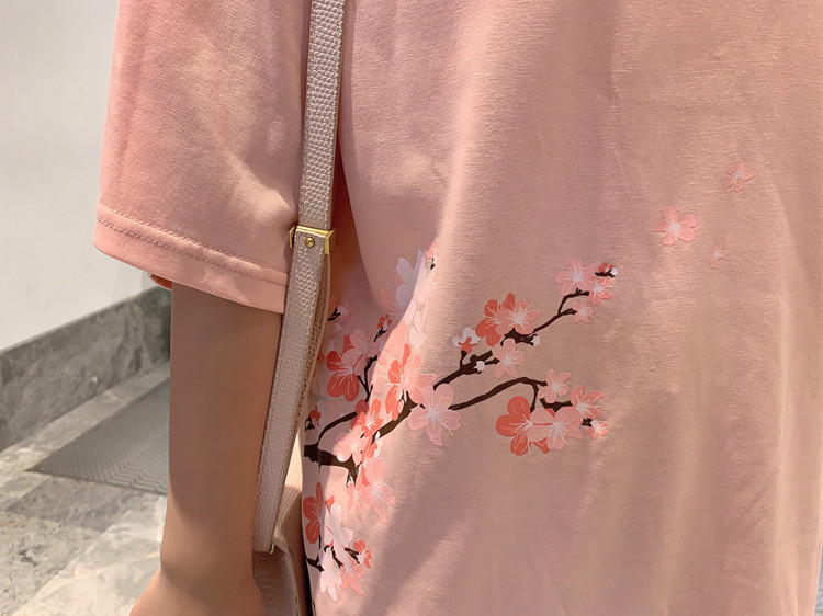 2019新款夏款樱花短袖T恤宽松情侣粉色短袖