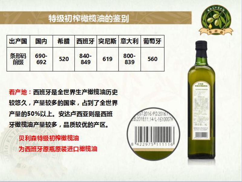 贝利森 西班牙原瓶装进口特级初榨橄榄油750ml单瓶