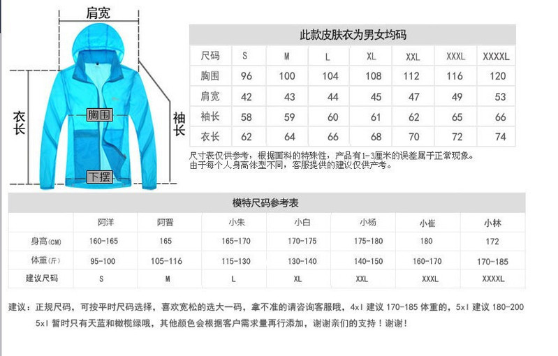 ON THE SANDS 户外服装皮肤衣 男女款皮肤风衣 防晒速干衣 透明两侧袋