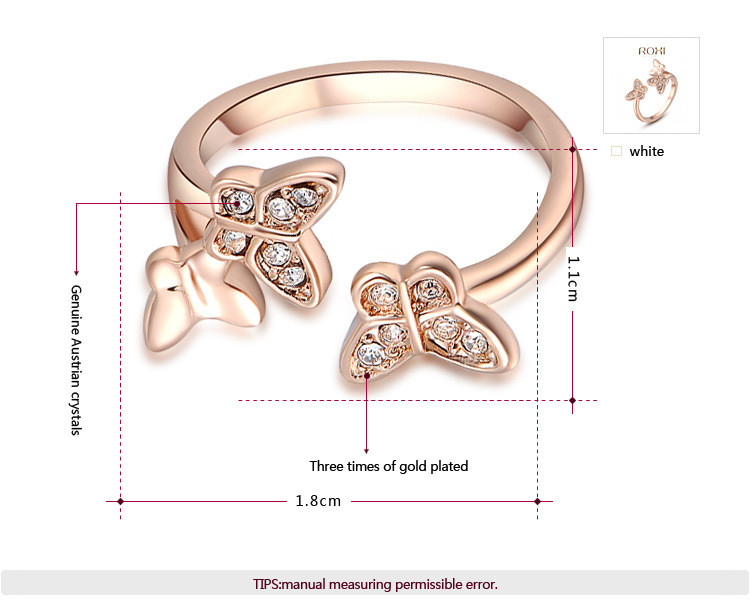 ROMAD ROXI 蝴蝶结 奥地利水晶玫瑰金三只蝴蝶戒指