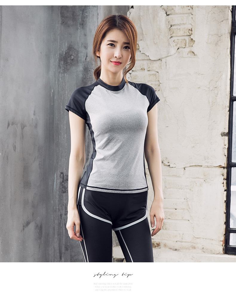 韵格新款韩版运动健身服女夏季跑步瑜伽服两件套户外速干衣短袖套装T1037