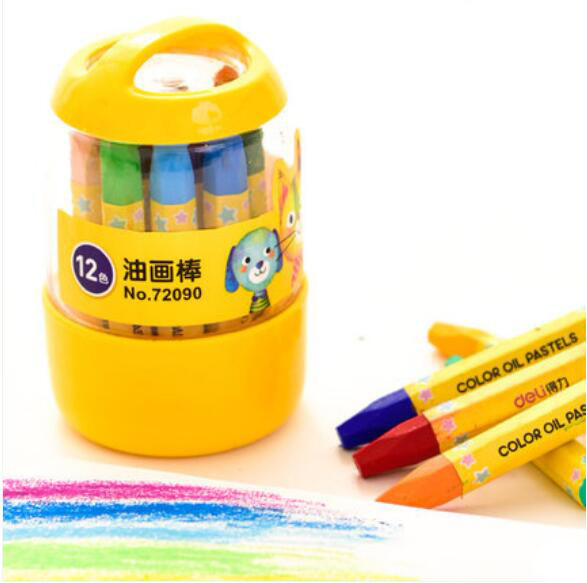 得力/DELI 72090油画棒12色小学生幼儿园涂鸦绘画初学宝宝儿童蜡笔