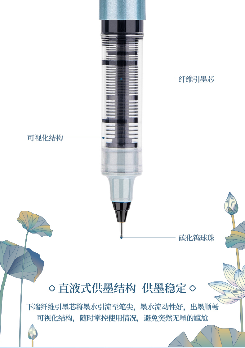 得力/deli 颐和园直液式中性笔 4支套装 0.5 黑色 全针管 前程似锦 S852