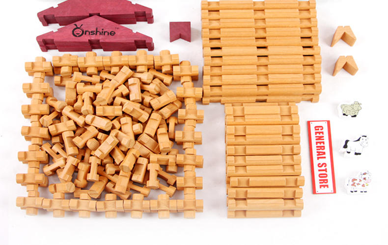 ONSHINE创意DIY建造拼搭玩具 170粒经典版-农场与小商店木屋 幼儿园木制早教益智玩具