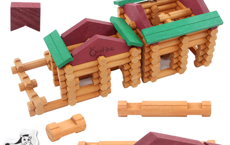 ONSHINE创意DIY建造拼搭玩具 170粒经典版-农场与小商店木屋 幼儿园木制早教益智玩具