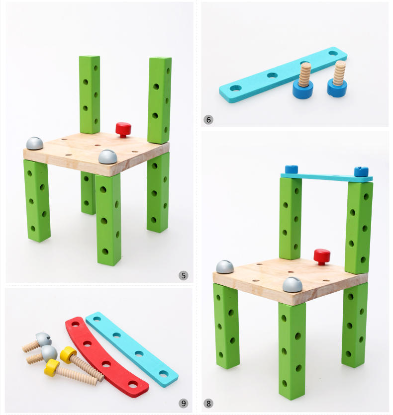木丸子拆装拼装螺母组合木制积木 鲁班椅工作椅 儿童早教益智动手玩具