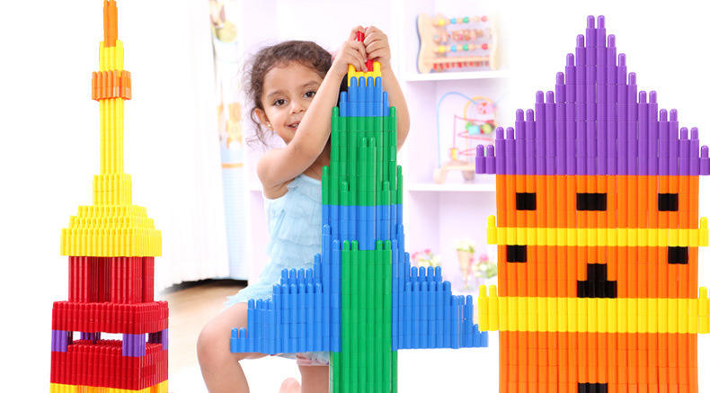 ONSHINE儿童益智早教玩具塑料子弹头拼插积木132pcs DIY创意对接玩具