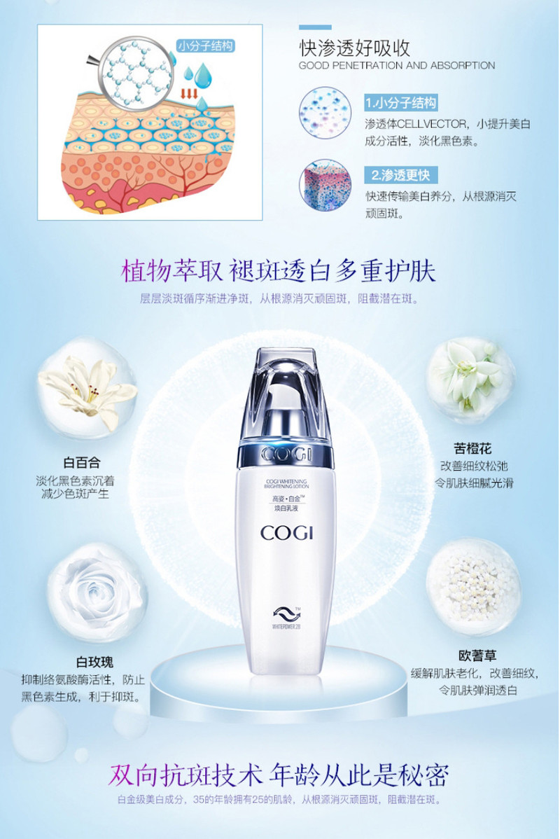 【延边馆】高姿白金焕白乳液120g 清爽保湿补水美白滋润抗皱紧致淡斑控油锁水女正品