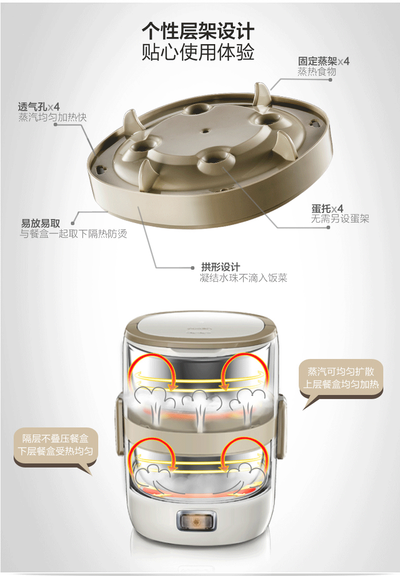 小熊DFH-A15D1 电热饭盒双层加热蒸煮插电保温热饭器迷你电饭煲